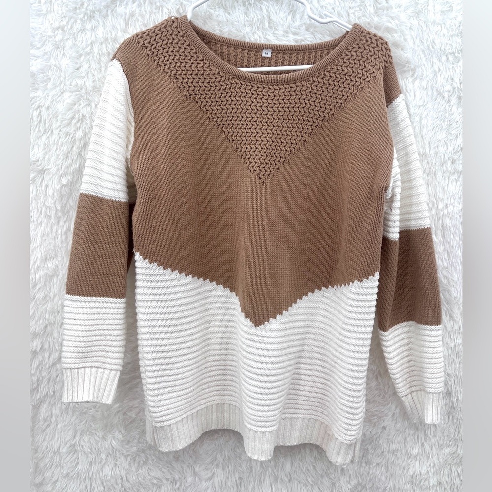 Shermie Color Block Knit Crew Neck Sweater